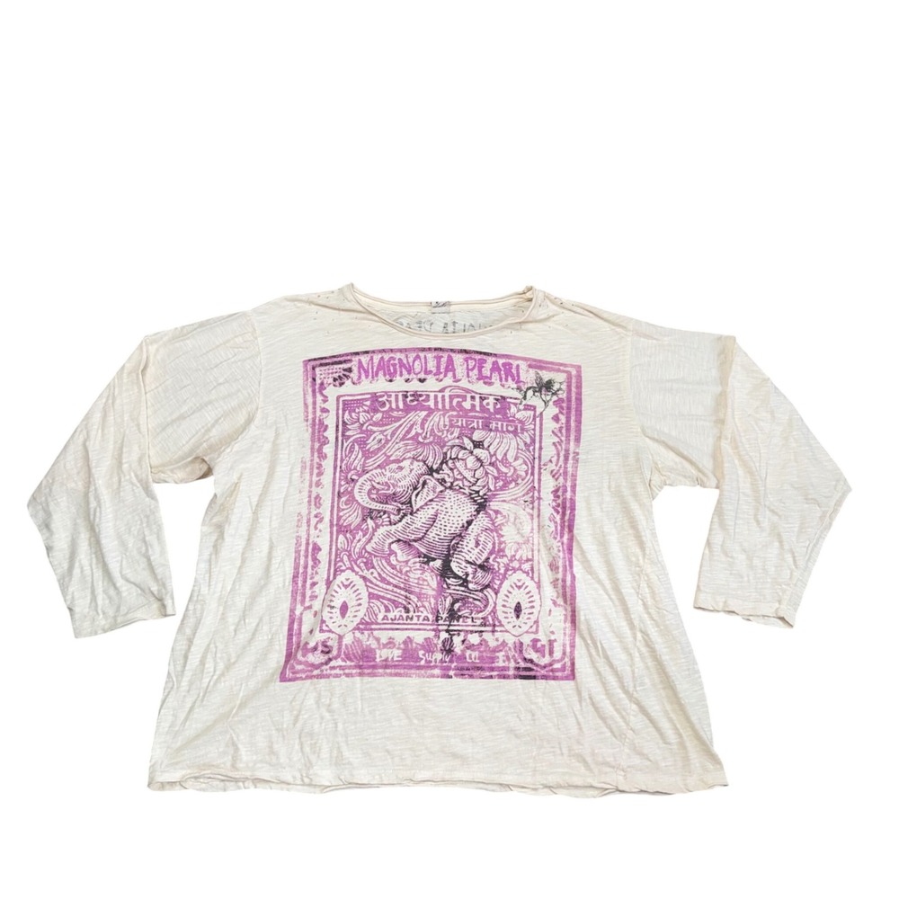 Magnolia Pearl Top Womens OS Cream Excellent Spiritual Walk Elephant Tee